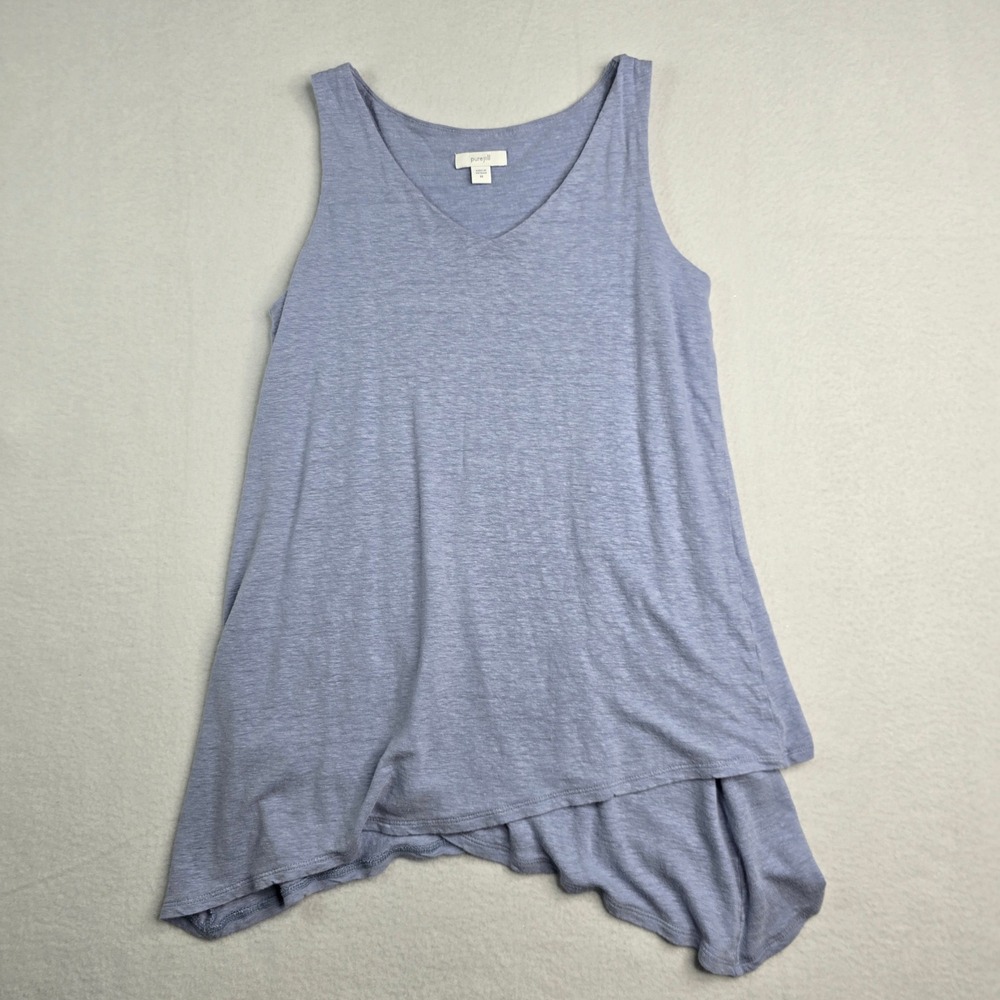 Pure Jill Womens Blue Linen Blend Sleeveless V Neck Asymmetrical Hem Tank Top XS